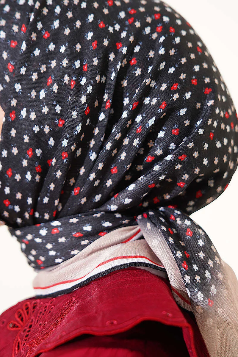 Floral Stripe Transition Scarf Black - Imagen 4