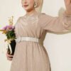 Mini Polka Dot Patterned Dress Beige