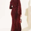 Mini Stone Detailed Evening Dress Burgundy - Afbeelding 3