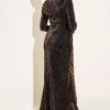 Mini Stone Detailed Evening Dress Brown - Afbeelding 3