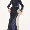 Mini Stone Detailed Evening Dress Navy Blue
