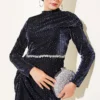 Mini Stone Detailed Evening Dress Navy Blue - Image 2