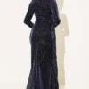 Mini Stone Detailed Evening Dress Navy Blue - Image 3