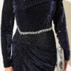 Mini Stone Detailed Evening Dress Navy Blue - Image 4
