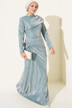 Mini Stone Detailed Evening Dress Mint