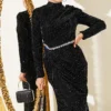Mini Stone Detailed Evening Dress Black - Imagen 2