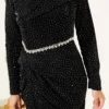 Mini Stone Detailed Evening Dress Black - Imagen 4