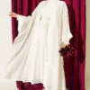 Mini Stone Embellished Abaya Set Ecru