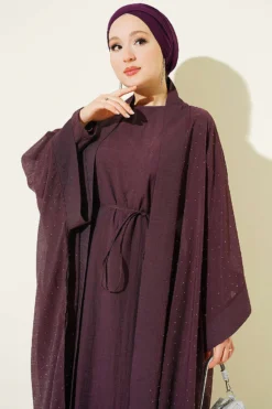 Alternative view of Mini Stone Embellished Abaya Set Plum
