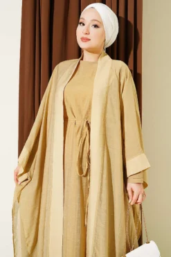 Alternative view of Mini Stone Embellished Abaya Set Oil Green