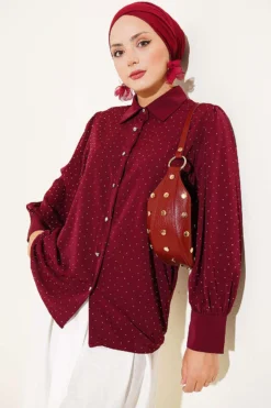 Mini Stone Button Shirt Burgundy