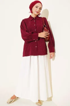 Vista alternativa de Mini Stone Button Shirt Burgundy