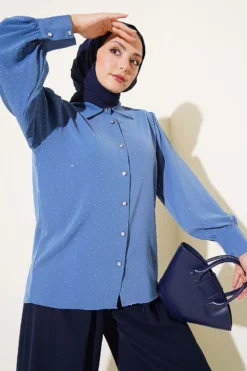Mini Stone Button Shirt Indigo