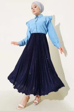 Alternative view of Mini Stone-Embellished Pleated Skirt Navy Blue