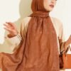 Monogram Patterned Crinkle Scarf Brown – Image 5