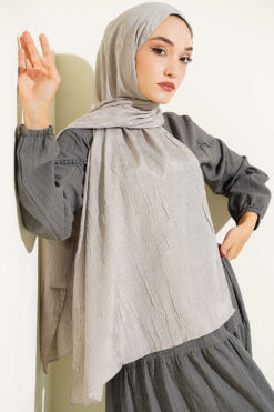 Alternative view of Monogram Patterned Crinkle Scarf Grey