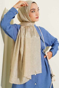 Alternative view of Monogram Patterned Crinkle Scarf Sand Beige