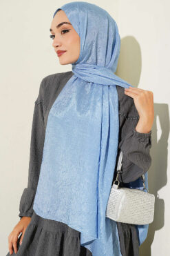 Alternative view of Monogram Patterned Crinkle Scarf Blue