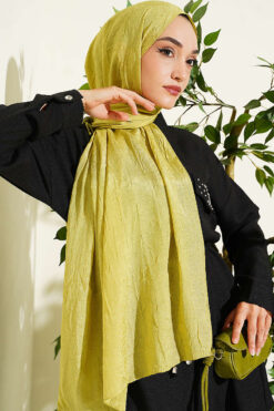 Alternative view of Monogram Patterned Crinkle Scarf Oil Green