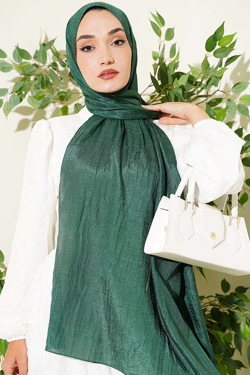 Monogram Patterned Crinkle Scarf Emerald