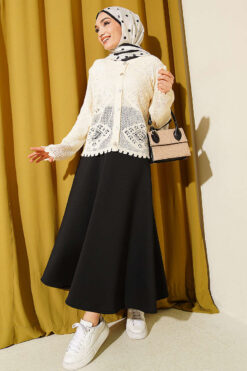 Alternative view of Patterned Openwork Short Cardigan Beige