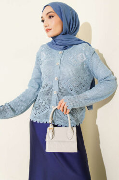 Patterned Openwork Short Cardigan Indigo