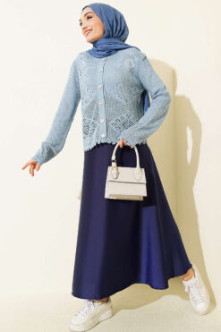 Alternative view of Patterned Openwork Short Cardigan Indigo