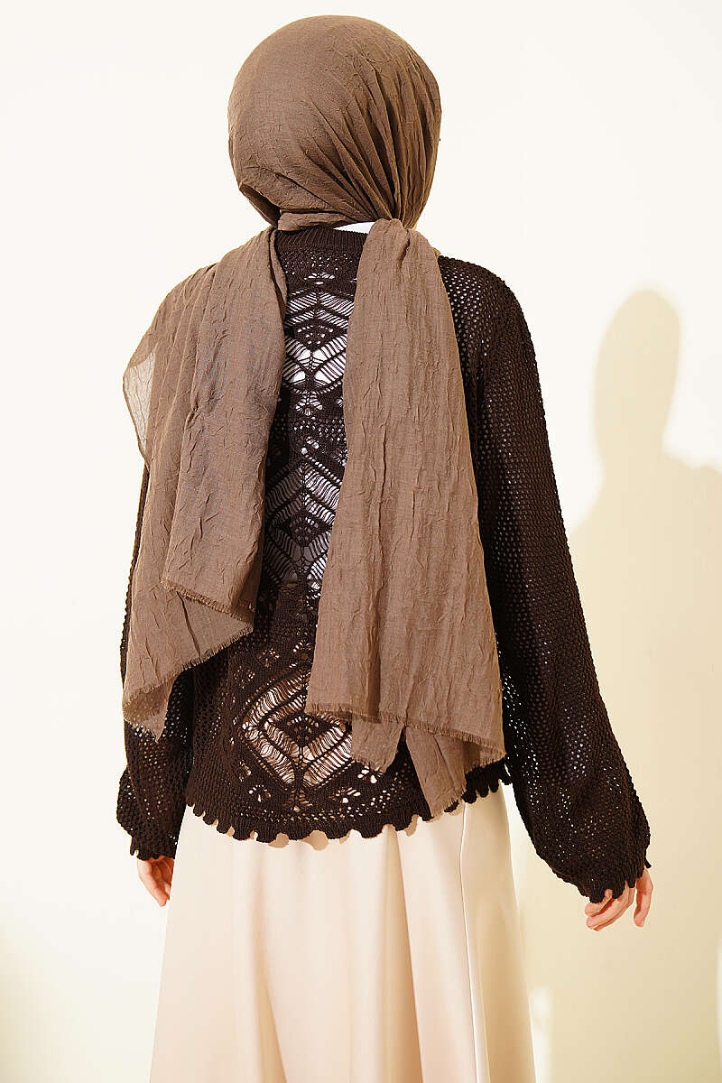 Patterned Openwork Short Cardigan Brown – Image 3