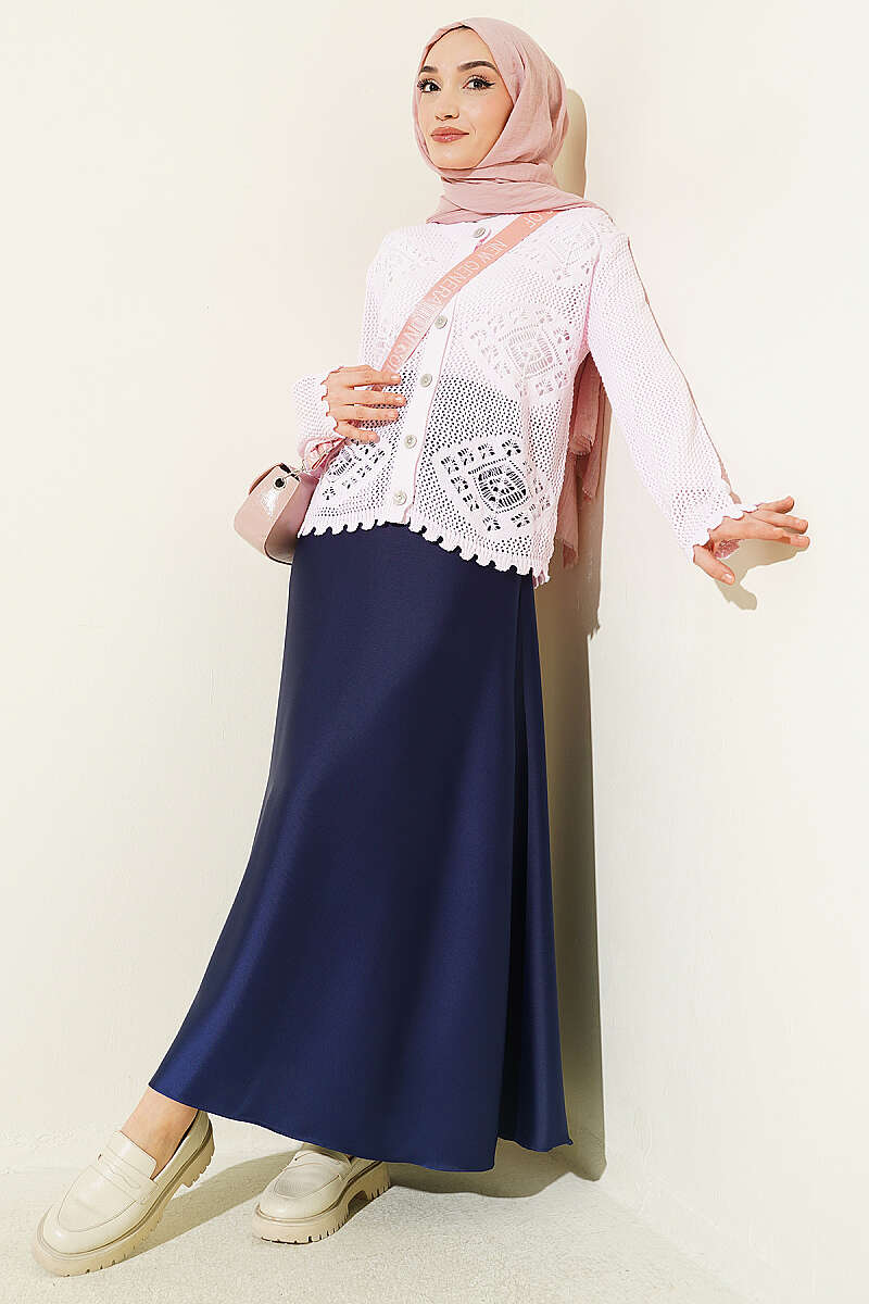 Patterned Openwork Short Cardigan Pink - immagine 2