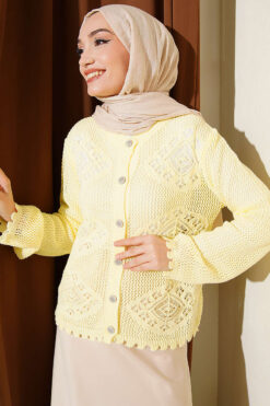 Patterned Openwork Short Cardigan Yellow