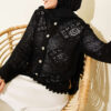Patterned Openwork Short Cardigan Black