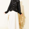 Patterned Openwork Short Cardigan Black – Bild 2
