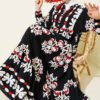 Patterned Design Mandarin Collar Dress Black