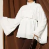 Drawstring Tunic with Gathered Front Detail Ecru