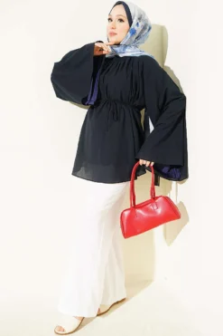 منظر بديل لـ Drawstring Tunic with Gathered Front Detail Navy Blue