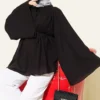 Drawstring Tunic with Gathered Front Detail Black