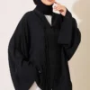 Laced Front Oversize Tulle Kimono Black