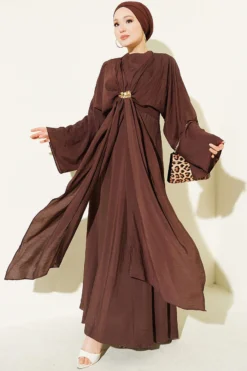 Belted Dress with Gold Buckle Brown