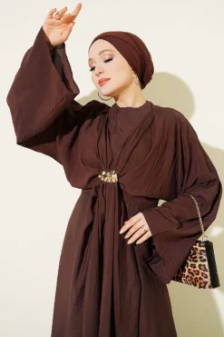 Vista alternativa de Belted Dress with Gold Buckle Brown