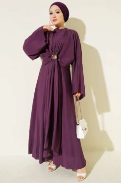 Vista alternativa de Belted Dress with Gold Buckle Purple