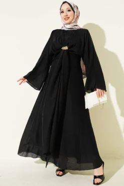 Belted Dress with Gold Buckle Black