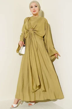 Belted Dress with Gold Buckle Gold