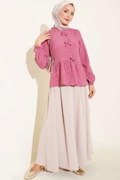 Alternative view of Button-Up Shirt with Bow Detail Magenta