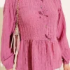Button-Up Shirt with Bow Detail Magenta - Imagen 4