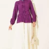 ⁦Button-Up Shirt with Bow Detail Purple⁩ - الصورة ⁦2⁩