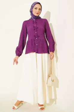 Alternative view of Button-Up Shirt with Bow Detail Purple