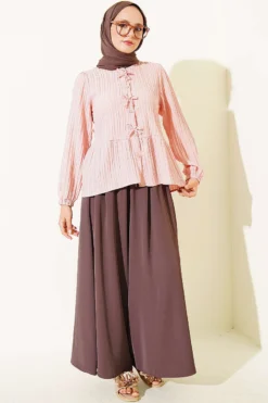 Alternative view of Button-Up Shirt with Bow Detail Powder Pink