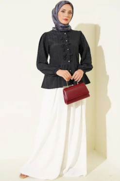 Alternative view of Button-Up Shirt with Bow Detail Black