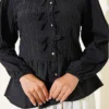 ⁦Button-Up Shirt with Bow Detail Black⁩ - الصورة ⁦4⁩