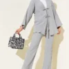 Front Tied Crinkled Two-Piece Set Grey